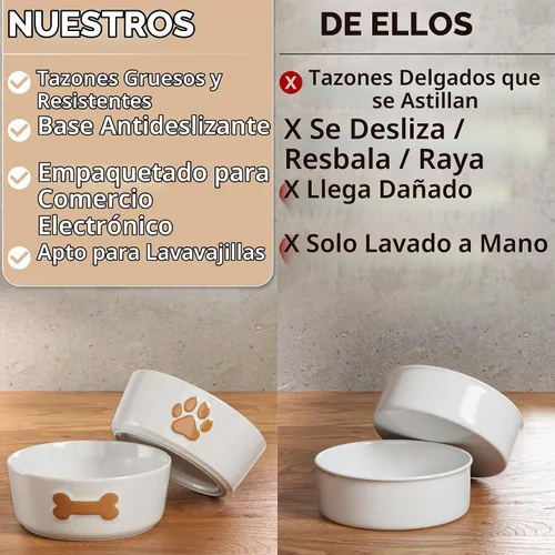 Vista 6 de Juego de 2 cuencos de cerámica para perros con base antideslizante, 5.5 Marrón