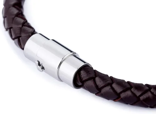 Vista 4 de FIBO STEEL 2-3 pulseras de cuero trenzado de acero inoxidable para hombres y mujeres, pulsera de muñeca de 7.5-8.5 pulgadas, Cuero, Circonita cúbica