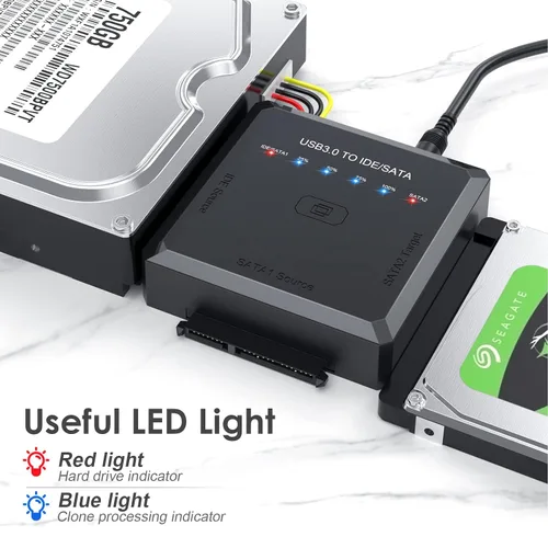 Vista 3 de Convertidor de lector de disco duro Ultra Recuperación, SATA IDE a USB 3.0 Adaptador para 2.5" 3.5" HDD/SSD, USB a SATA/IDE One Touch Clone