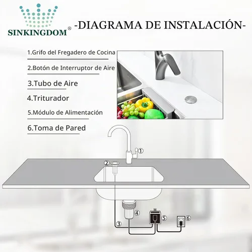 Vista 7 de Kit de interruptor de aire para triturador de basura con botón de acero inoxidable, níquel cepillado
