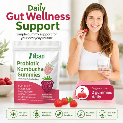Vista 6 de Probiotic Kombucha Gummy, mujeres y hombres, sabor a bayas, 60