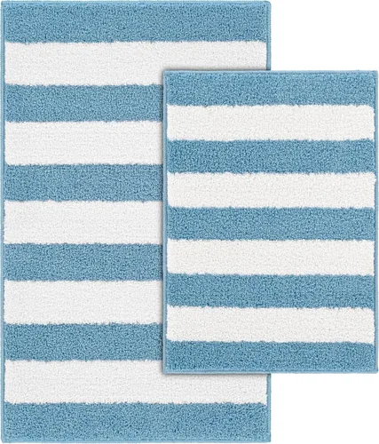Vista 8 de Garland Rug Juego de 2 alfombras de baño lavables a rayas de playa, antideslizantes, suaves y absorbentes, de secado rápido, lavables a máquina