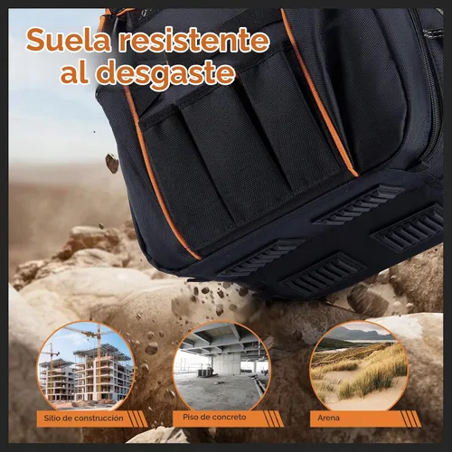 Vista 4 de Mochila de herramientas resistente con 52 bolsillos, bolsa de herramientas para hombres, bolsas impermeables para electricista con compartimento