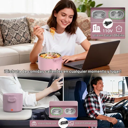 Vista 4 de Lonchera eléctrica de 100 W, calentador portátil de alimentos de 33 onzas, color rosa A-Rosa-33oz