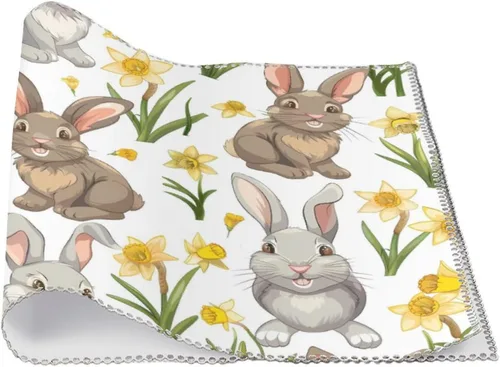 Vista 3 de Beautiful Flowers Bunny Placemats Set of 6 Resistant Table Mats Washable Place Mats for Dinner Party Table Decoration