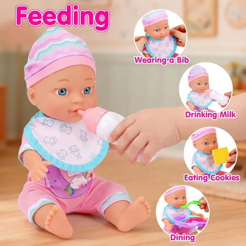 Vista 8 de Qirptey Juego de cochecito de muñeca de bebé, juguetes para niñas y niños