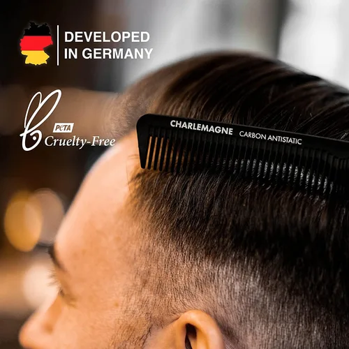 Vista 2 de Charlemagne Peine de cabello de carbono irrompible para hombres de 18 cm - Peine fino antiestático para cortar y peinar, para hombres y mujeres