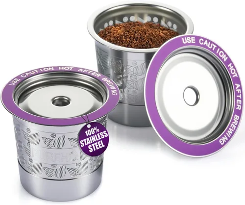 Vista 10 de Tazas K reutilizables de acero inoxidable para Keurig K-Crema, Supreme, 5 agujeros, paquete de 2 Food Grade 304 Refillable MultiStream Mesh Coffee