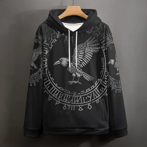 Vista 4 de ENLACHIC Sudadera con capucha con estampado digital 3D de tatuaje vikingo para hombre
