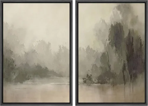 Vista 15 de Ashbrook - Set de arte de pared en lienzo enmarcado, tonos orgánicos de la tierra en beige y marrón con ilustraciones de trazos circulares, arte