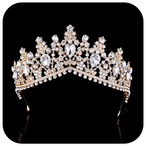 Vista 9 de Tiara de princesa de cristal de la reina – Diadema con coronas de diamantes de imitación para cumpleaños, bodas, Halloween, bailes, concursos