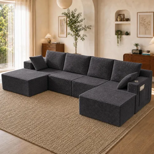 Vista 19 de Sofá modular modular en forma de U de 103 pulgadas con 2 otomanas Negro