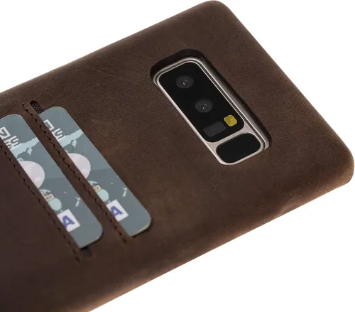 Vista 7 de HARDISTON Funda de piel auténtica hecha a mano para Samsung Galaxy Note 8, funda a presión con 2 ranuras para tarjetas de crédito, carga Marrón