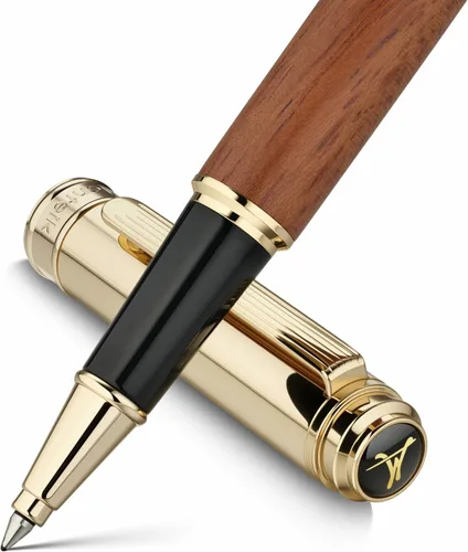 Vista 10 de Bolígrafo de Lujo 316 para Diario, Bonita Madera Natural para Escribir, Detalles de Oro de 24 Quilates, Repuesto Schmidt, Bolígrafo de Punta Rodante
