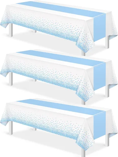 Vista 56 de MASHAN 1 mantel negro y azul para decoración de fiesta, mantel de plástico negro impreso azul, funda rectangular desechable para cumpleaños, boda