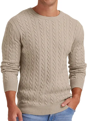 Vista 5 de Askdeer Suéter de punto suave clásico con cuello redondo para hombre con borde acanalado