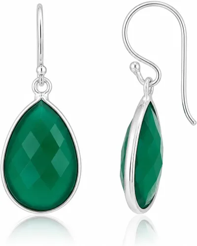 Vista 19 de Aretes de ágata musgo verde de 0.472 x 0.709 in con forma de pera de plata de ley 925, aretes de piedras preciosas hechos a mano, juego de bisel