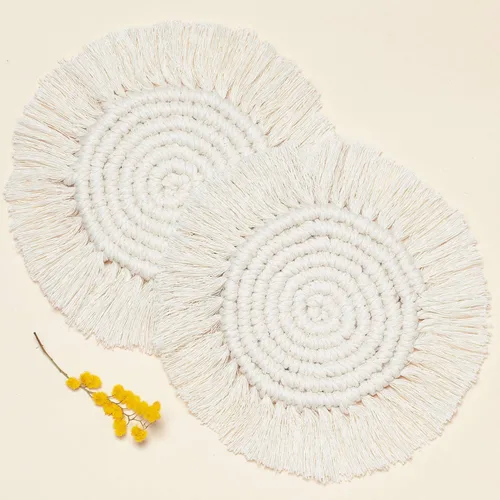 Vista 9 de Posavasos de macramé, tejidos bohemios, hechos a mano, absorbentes, para escritorio, cocina, comedor, bebida, picnic, inauguración de la casa