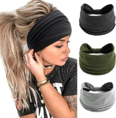 Vista 14 de K-Elewon Paquete de 3 diademas elásticas anchas para mujer, bandas para el cabello para yoga, deportes