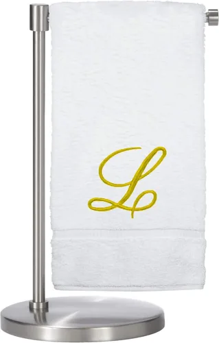 Vista 109 de Script R - Toalla de baño con monograma, regalo personalizado, 27 x 54 pulgadas, juego de 1 toalla bordada con texto dorado, 100% algodón turco Navy