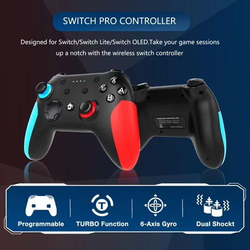 Vista 2 de Controlador de interruptor para Nintendo Switch, controlador Switch Pro para interruptor inalámbricoSwitch Lite remoto con doble vibración, eje