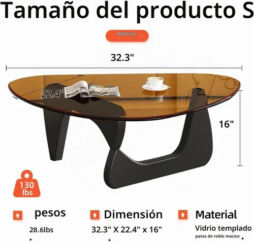 Vista 2 de Mesa de centro moderna de cristal, mesa de centro pequeña de mediados de siglo, mesa de centro para sala de estar, adecuada para dormitorio, sala