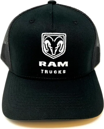 Vista 2 de RAM Trucks Logo Negro Mesh Trucker Curvo Bill Ajustable Snapback Sombrero, Negro