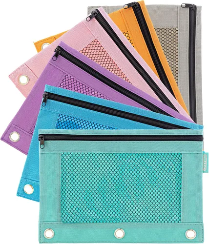 Vista 8 de BAZIC PRODUCTS Estuche para lápices de 3 anillos con agujeros de anillos reforzados con remaches, bolsa de malla de color pastel con cremallera