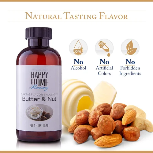 Vista 2 de Happy Home Emulsión de sabor a mantequilla de imitación y nuez para hornear, certificado Kosher, 4 onzas.