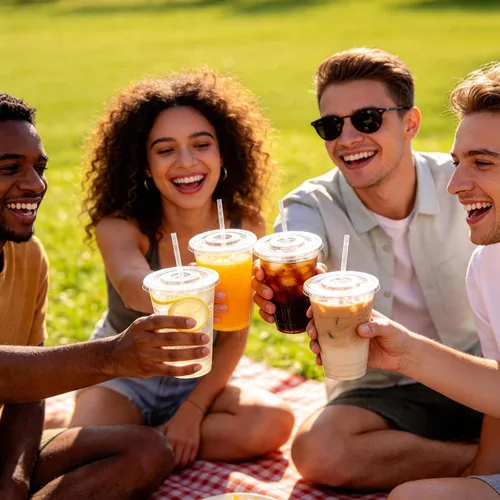Vista 8 de Paquete de 100 vasos de 16 onzas con tapas y pajitas, vasos de plástico desechables con tapas, sin BPA, perfectos para café helado, frappes, batidos