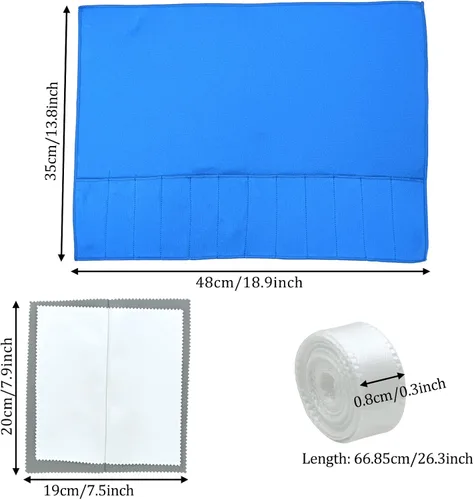 Vista 2 de 4 bolsas de almacenamiento plateadas, protectores y organizadores de tela antibress con 2 paños de limpieza plateados para utensilios de cucharadita