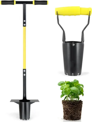 Vista 9 de Herramienta de maceta de bulbos, tapón de césped de mango largo con base dentada, trasplantador automático de bulbos pequeños para tulipanes, Juego