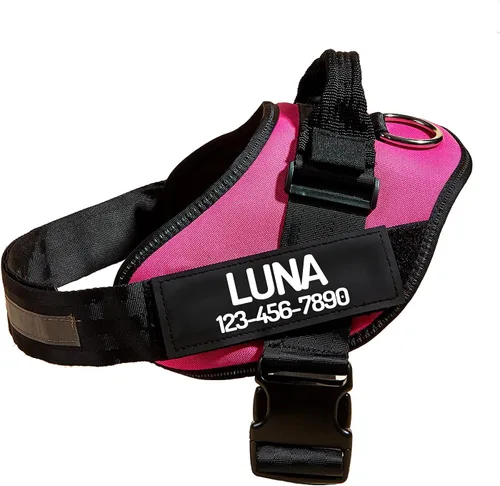 Vista 12 de Arnés personalizado sin tirones para perro con 2 parches personalizados para nombre y teléfono, chaleco reflectante transpirable para mascotas