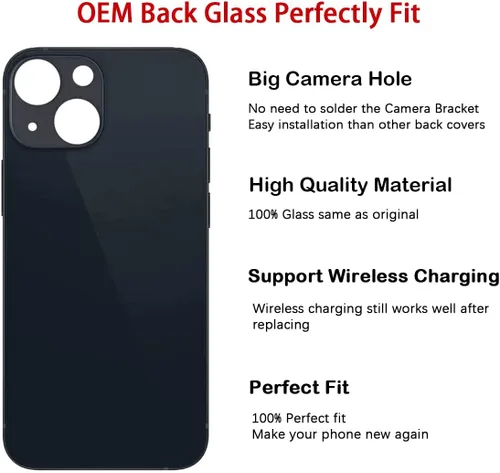 Vista 3 de Reemplazo de cristal trasero trasero OEM (negro) compatible con iPhone 13 de 6.1 pulgadas, todos los portadores con adhesivo preinstalado y kits