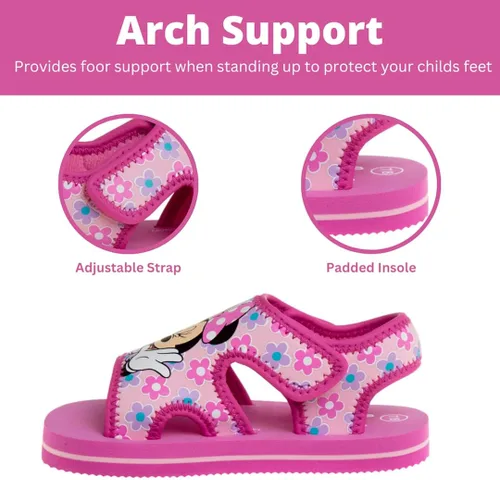 Vista 3 de Disney Sandalias de Minnie Mouse para niñas, zapatos de verano para niños, zapatos de agua para playa, correa ajustable, puntera abierta, sandalias
