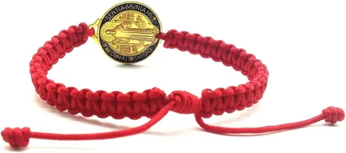 Vista 3 de Pulsera de San Benito para hombre Medalla de San Benito Regalos religiosos para hombre Cordón ajustable