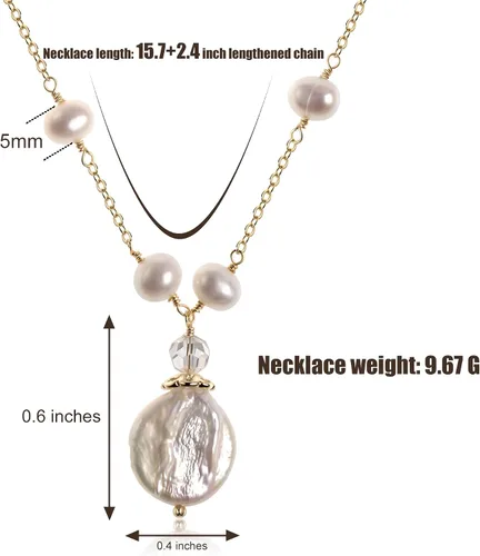 Vista 4 de InzheG Gargantilla de perlas de agua dulce, ajustable, chapada en oro de 14 quilates, hecha a mano, cadena de perlas barrocas cultivadas, collar
