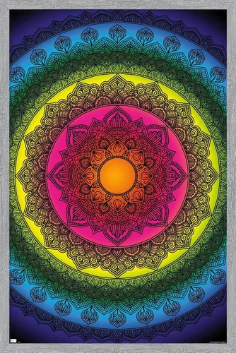 Vista 13 de Trends International Delyth Angharad - Póster de pared con mandalas arcoíris, 14.725 x 22.375 pulgadas, versión enmarcada de madera de granero