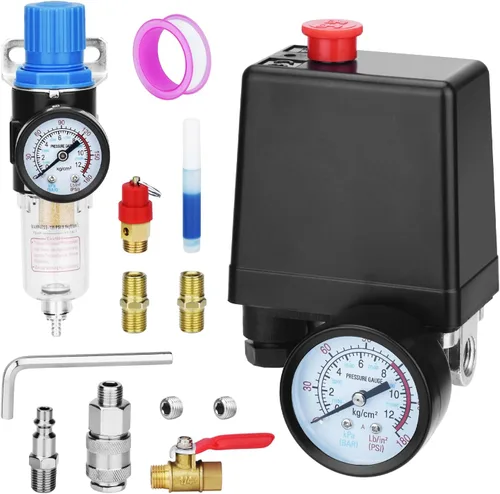 Vista 11 de Válvula de control universal del interruptor de presión del compresor de aire (90-120 PSI, 110V-240V) con regulador de 0-180 PSI y válvula de alivio