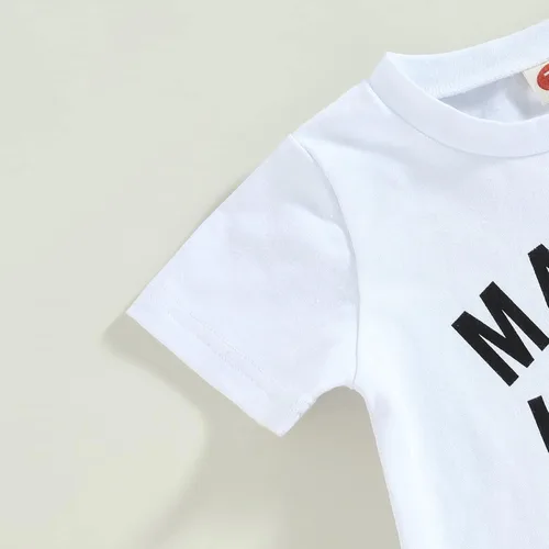 Vista 50 de Conjunto de traje de verano para bebé niño pequeño, manga corta, cuello redondo, letras impresas, lindo traje de verano, conjunto de 2 piezas