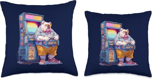 Vista 3 de Funny English Bulldog Gamer Dog 80s Retro Arcade Sunglasses Throw Pillow