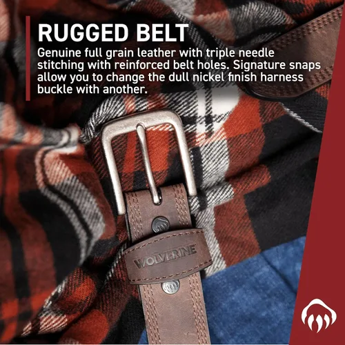 Vista 5 de Wolverine Men's Full Grain Leather Work Belt Workwear Heavy Duty Utility Rugged Durable Metal Buckle