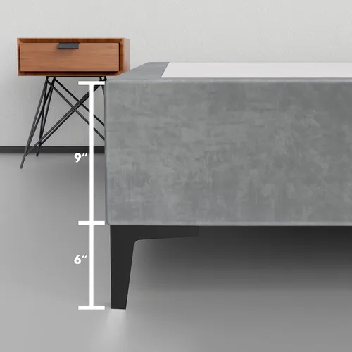 Vista 2 de Greaton, Cama con plataforma de madera de terciopelo de alta calidad de 15 pulgadas, duradera, elegante, opciones de multicolor, no necesita somier