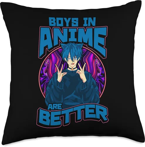 Vista 5 de Anime Shirt & Anime Gifts & Manga T Shirt by NLTS Boys in Anime are Better Japanese Senpai Boyfriend - Almohada de 16 x 16 pulgadas, multicolor