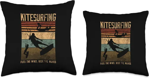 Vista 3 de Summer Kitesurf Apparel For Kitesurfers Distressed Kitesurfing Feel The Wind, Ride The Waves Throw Pillow, 16x16, Multicolor