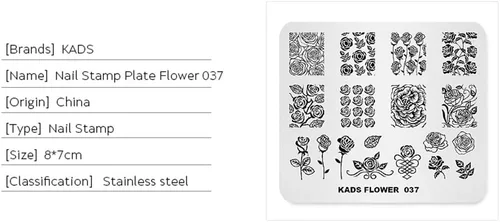 Vista 4 de KADS Plato de estampado de uñas Plantilla de flores Placas de diseño de imagen para decoración de uñas y arte de uñas DIY (FL037)