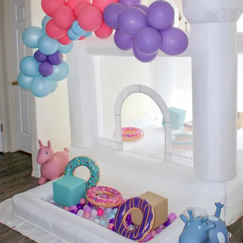 Vista 8 de iLink-outer Casa de rebote blanca para niños con soplador de bola deslizante Oxford White Castle 108 x 108 x 84 pulgadas, regalo de fiesta