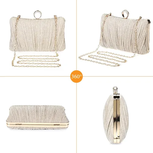 Vista 6 de UBORSE Elegante bolso de embrague plisado con purpurina para mujer, formal, para novia, boda, graduación, cóctel, fiesta, bolso