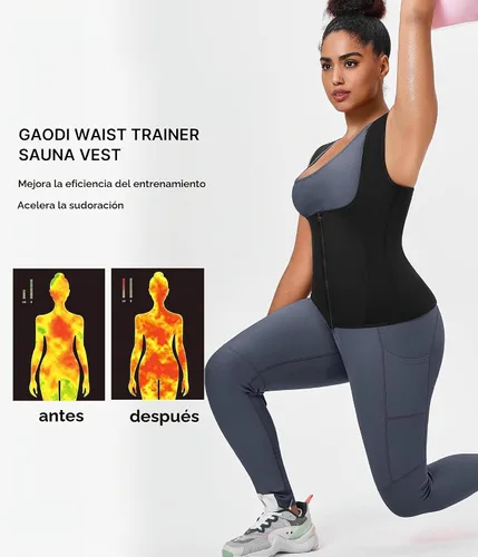 Vista 7 de GAODI Chaleco de entrenamiento de cintura para mujer, corsé delgado, camiseta sin mangas con cremallera, camisa de compresión, traje de sauna