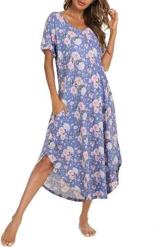 Vista 15 de AVIIER - Camisones de algodón para mujer, ropa de dormir suave con bolsillos, tallas S a XXL Negro Floewer 4